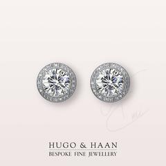 Hugo & Haan GIA Certified Platinum White Diamond Stud Earrings