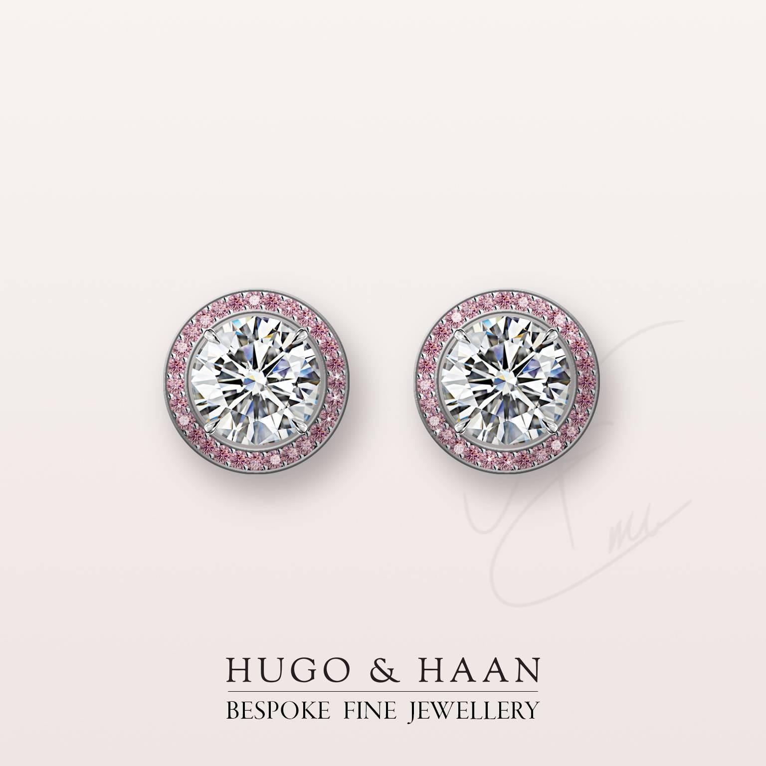 Details:

Material : Platinum
Principle Gemstone : Round Brilliant Cut White Diamond
Other Gemstone : Round Pink Sapphires
Total Diamond Carat Weight : over 2 tcw 
Diamonds Certified: Yes - GIA certified
Customizable: Yes

Options to customize: