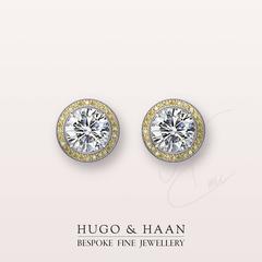 Hugo & Haan GIA Certified Platinum White Diamond and Yellow Sapphire Earring
