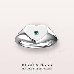 Hugo & Haan White Gold Heart Emerald Signet Ring