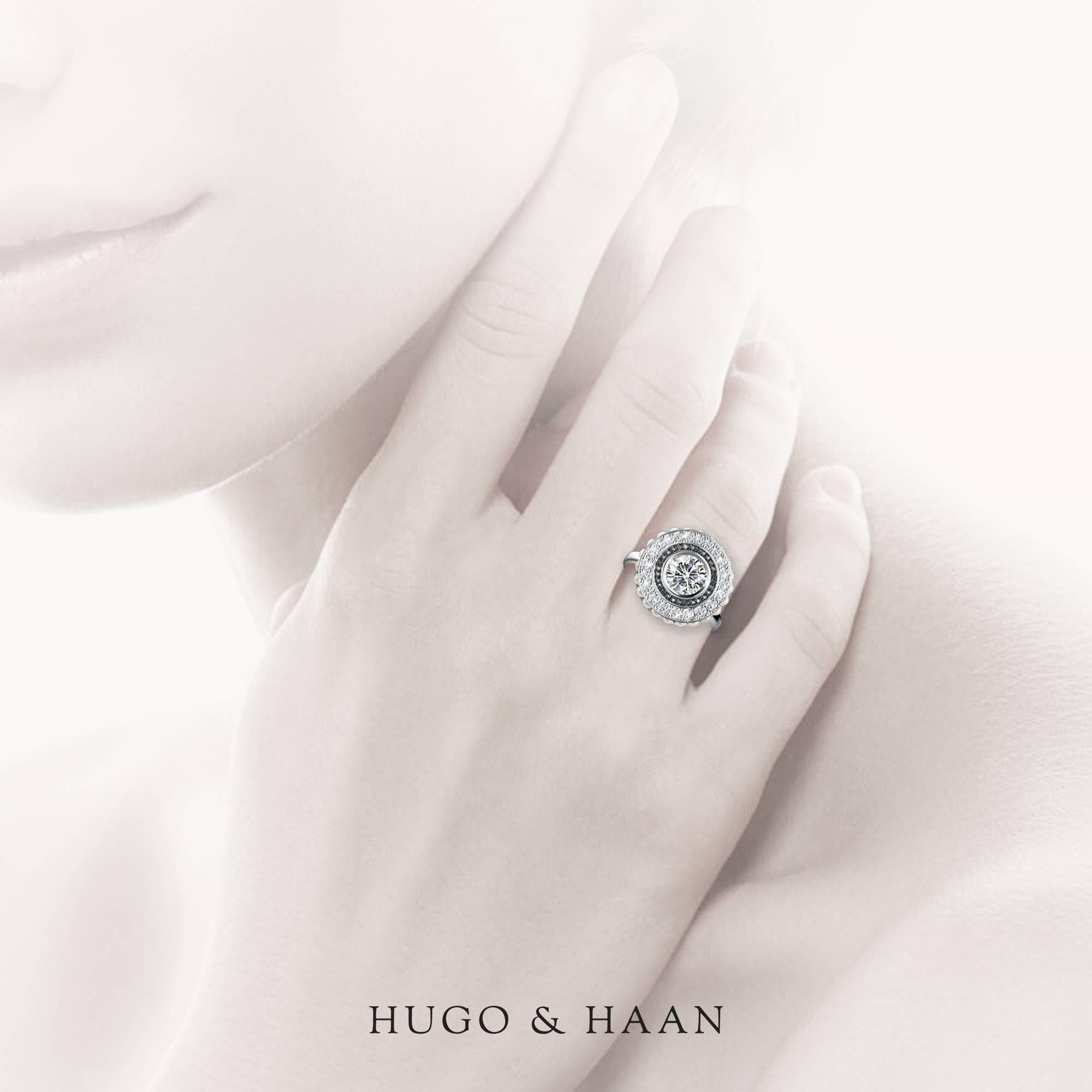Hugo & Haan Platinum GIA Certified White Black Diamond Pearl Cocktail Ring In New Condition For Sale In London, GB