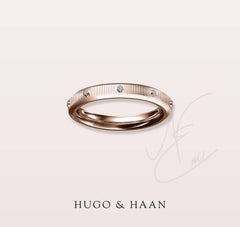 Hugo & Haan Rose Gold Diamond Engraved Wedding Band