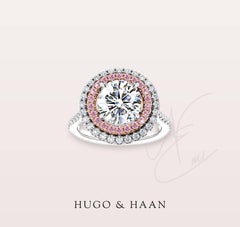 Hugo & Haan Platinum Gold Brilliant Diamond Pink Sapphire Engagement Ring