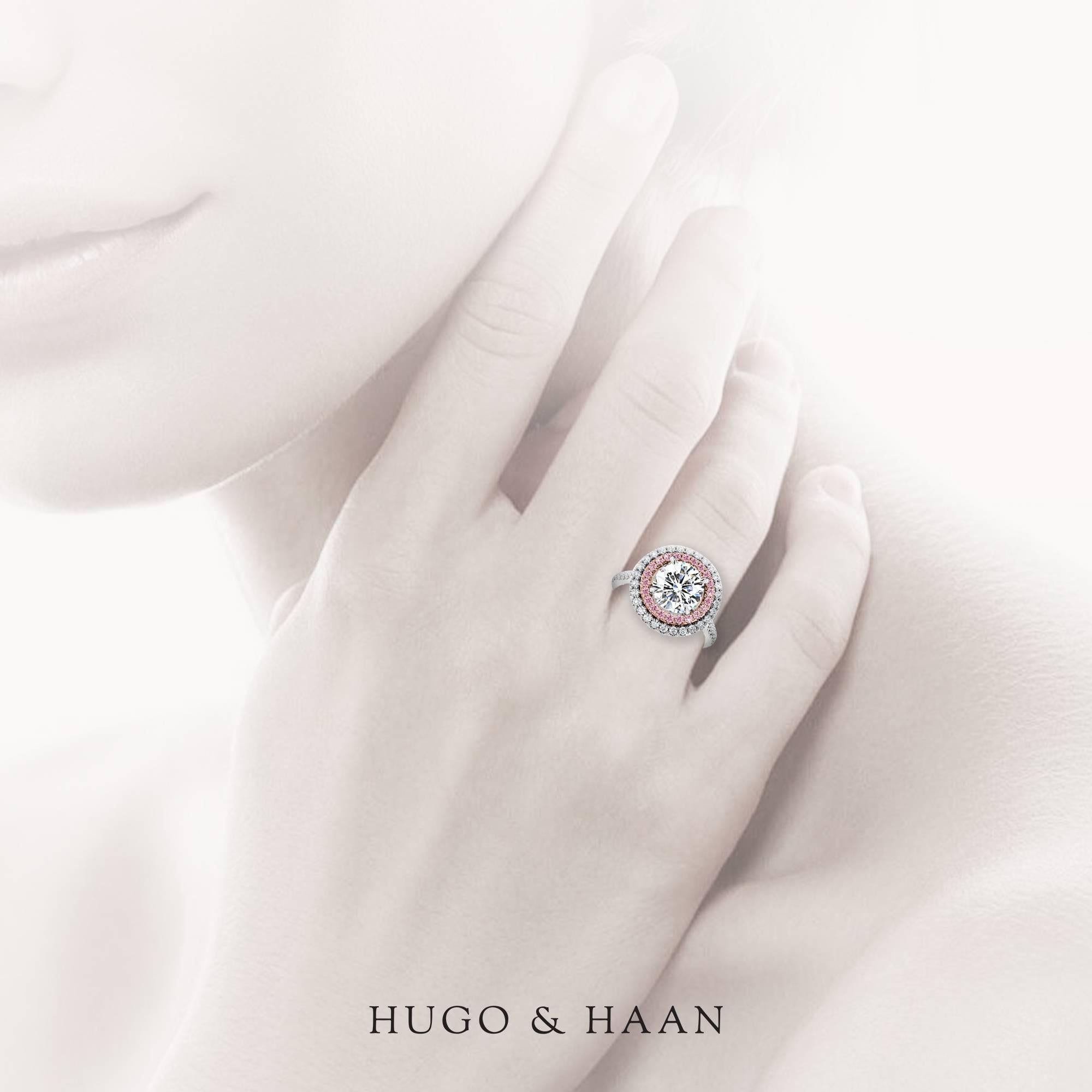 Hugo & Haan Platinum Gold Brilliant Diamond Pink Sapphire Engagement Ring In New Condition For Sale In London, GB