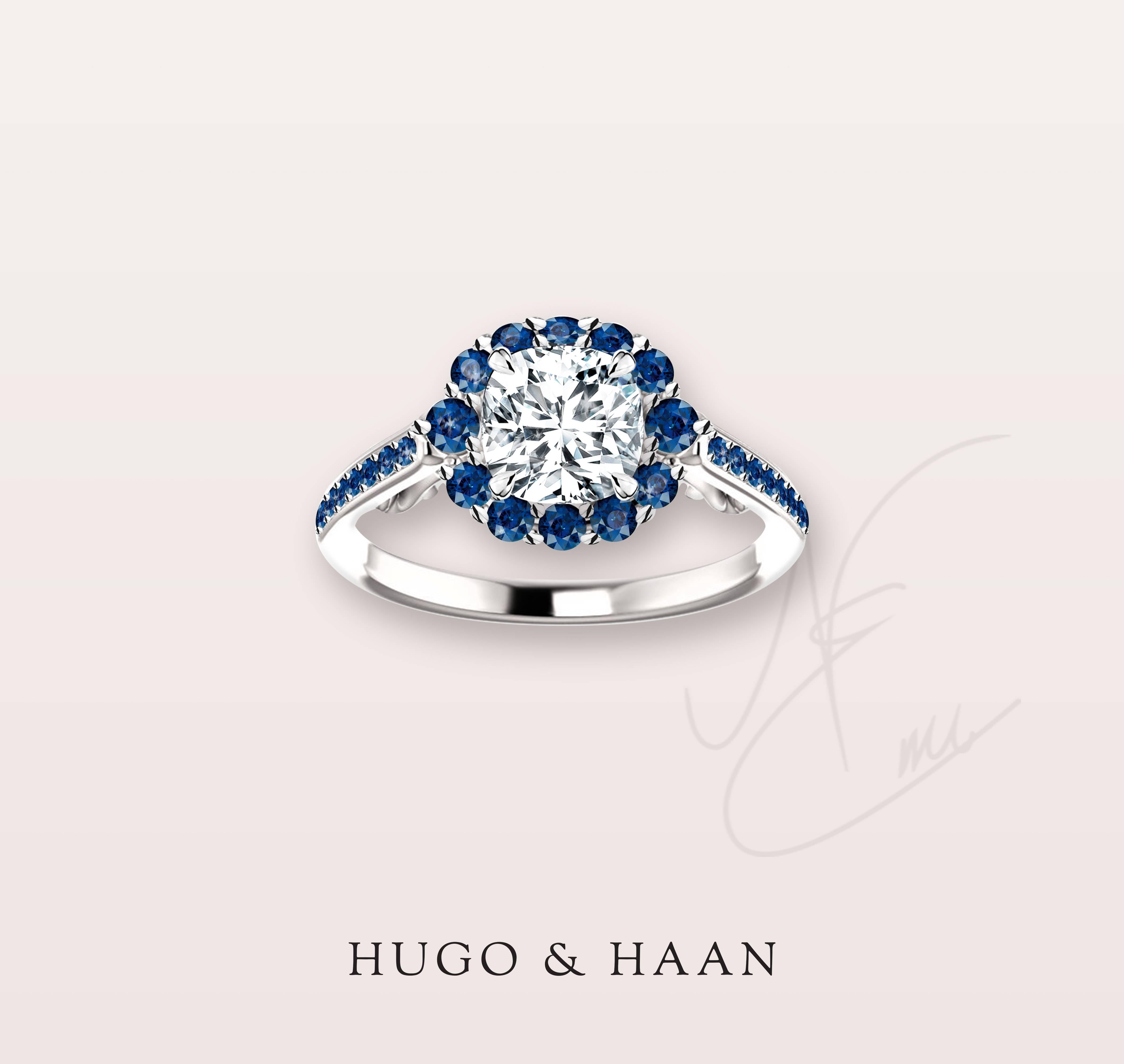 Details:
- 1.01 ct Cushion Cut G/VS1 Diamond with GIA certification

Details:

Material : 18k White Gold
Principle Gemstone : 1.01 ct Cushion Cut G/VS1 Diamond
Other Gemstone : Blue sapphires
Diamond Certified: Yes - GIA certified
Customizable:
