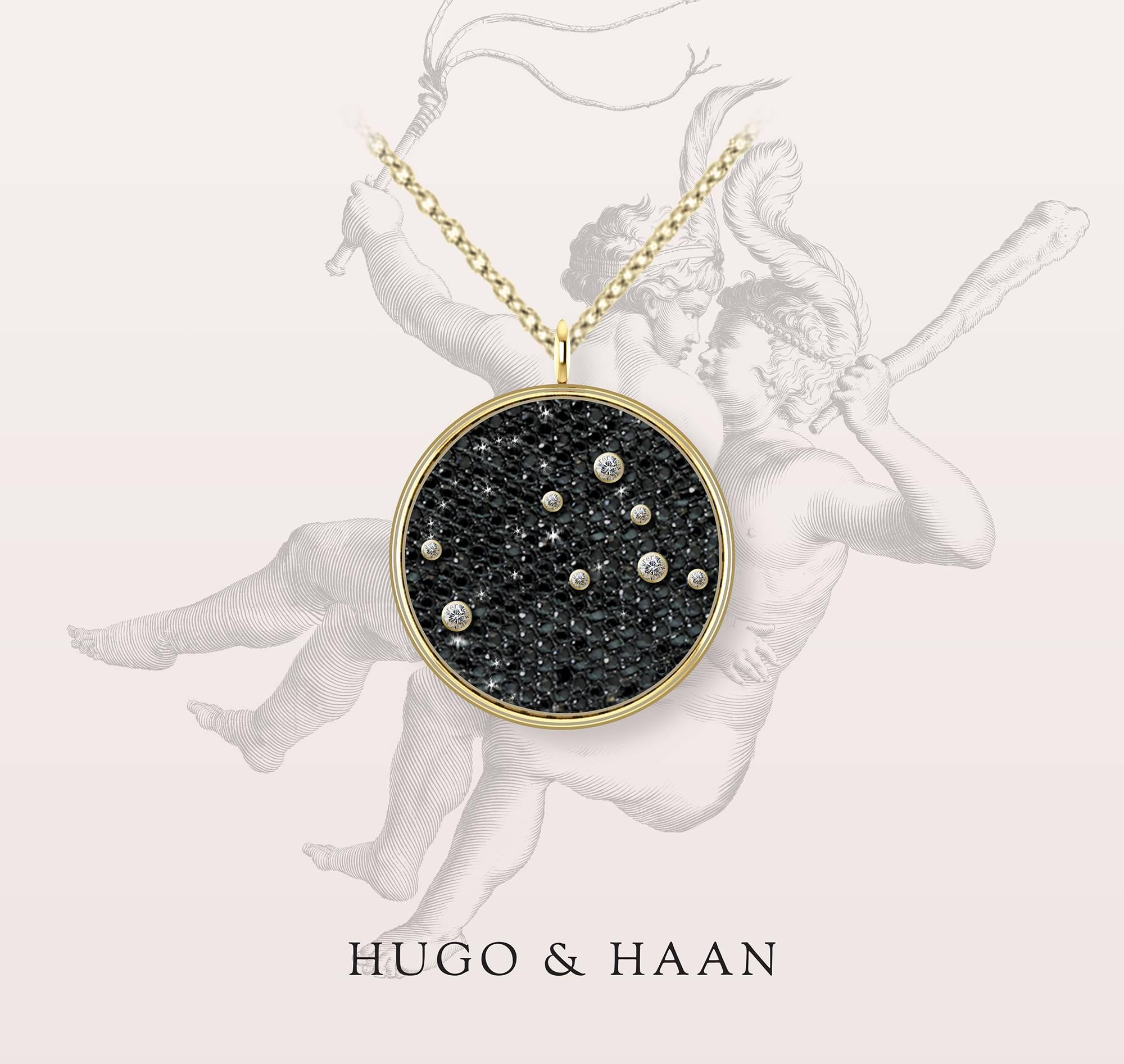 Details:

Material : 18k Yellow Gold
Principle Gemstone : Brilliant Cut White Diamonds
Other Gemstone : Black Diamond Pave
Customizable: Yes - we can create any star constellation

Options to customize: 

Metals available : Platinum /18kt Yellow