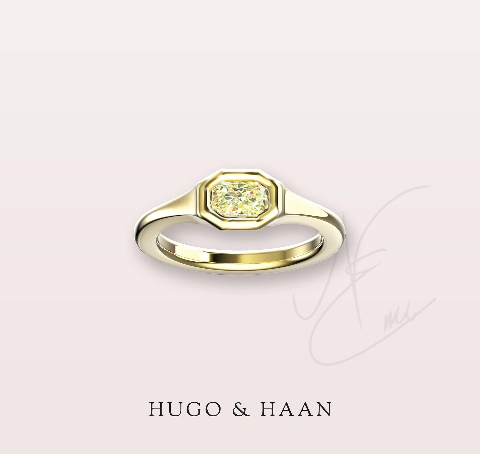 Details:

Material : 18k Yellow Gold
Principle Gemstone : GIA Certified 0.35ct Radiant Cut Fancy Light Yellow Diamond (SI2 clarity)
Customizable: Yes

Options to customize: 

Metals available : Platinum /18kt Yellow Gold / 18kt White Gold / 18kt