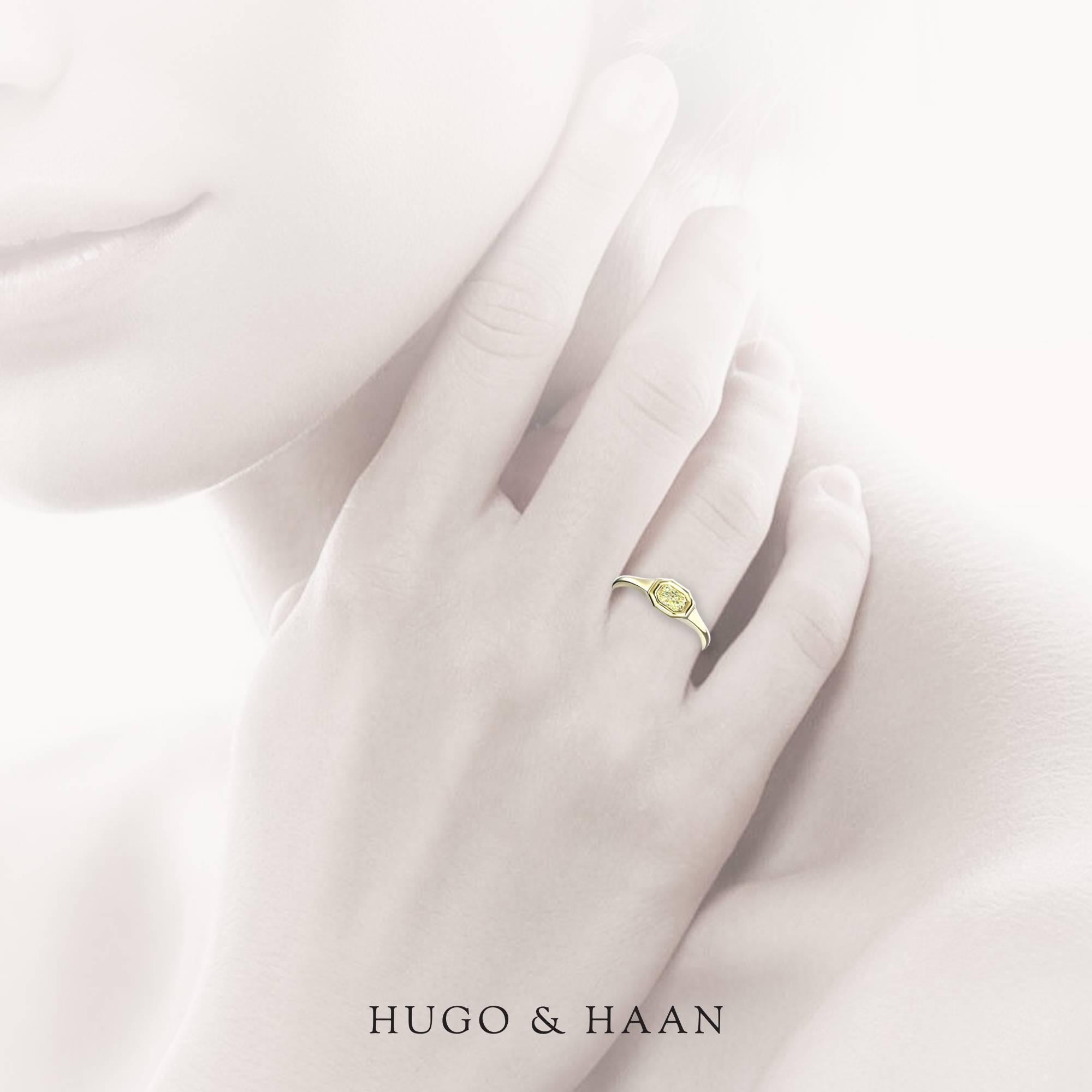Radiant Cut Hugo & Haan Gold GIA Certified 0.35 Carat Radiant Yellow Diamond Ring For Sale
