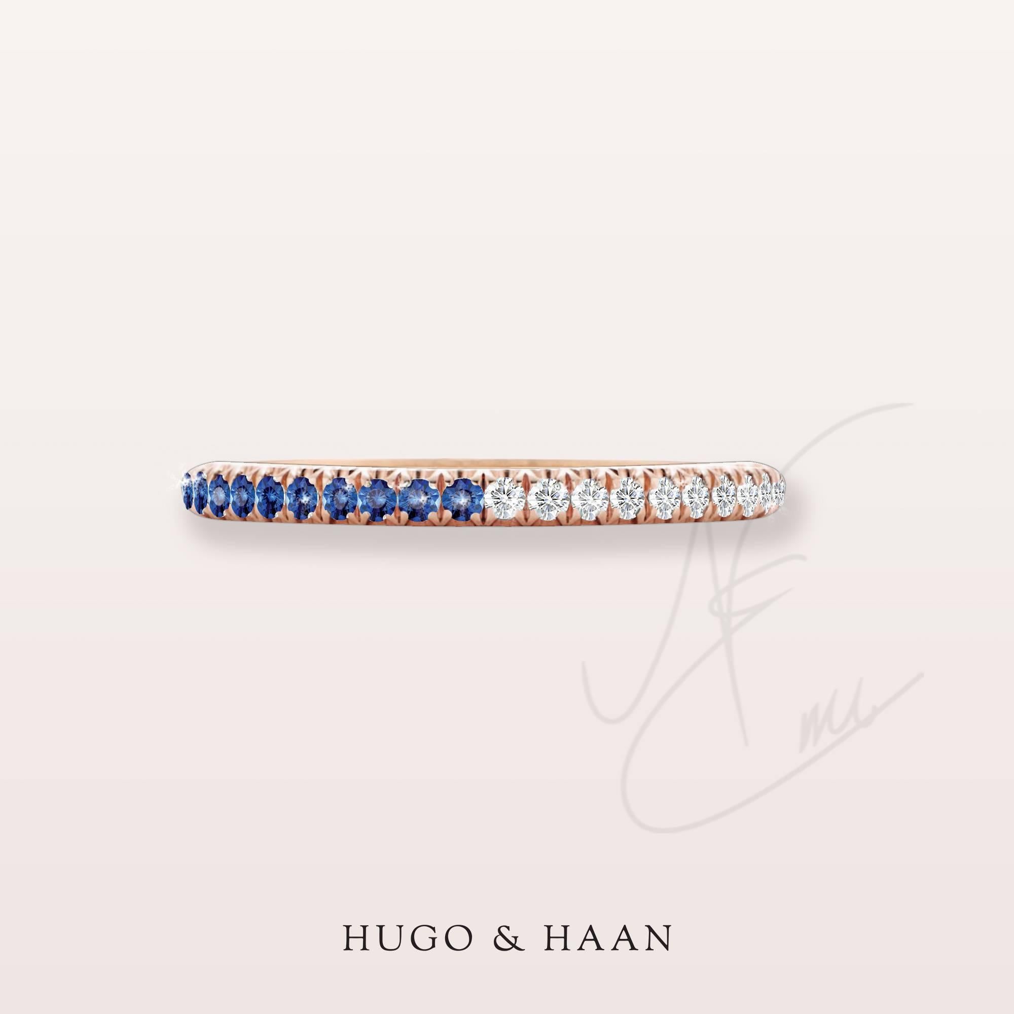 Round Cut Hugo & Haan Rose Gold Blue Sapphire Diamond Bicolour Ring For Sale