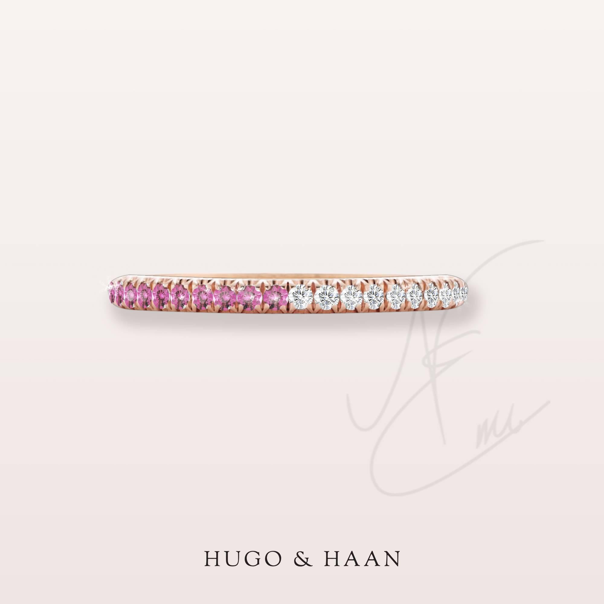 Round Cut Hugo & Haan Rose Gold Pink Sapphire Diamond Bicolor Ring For Sale