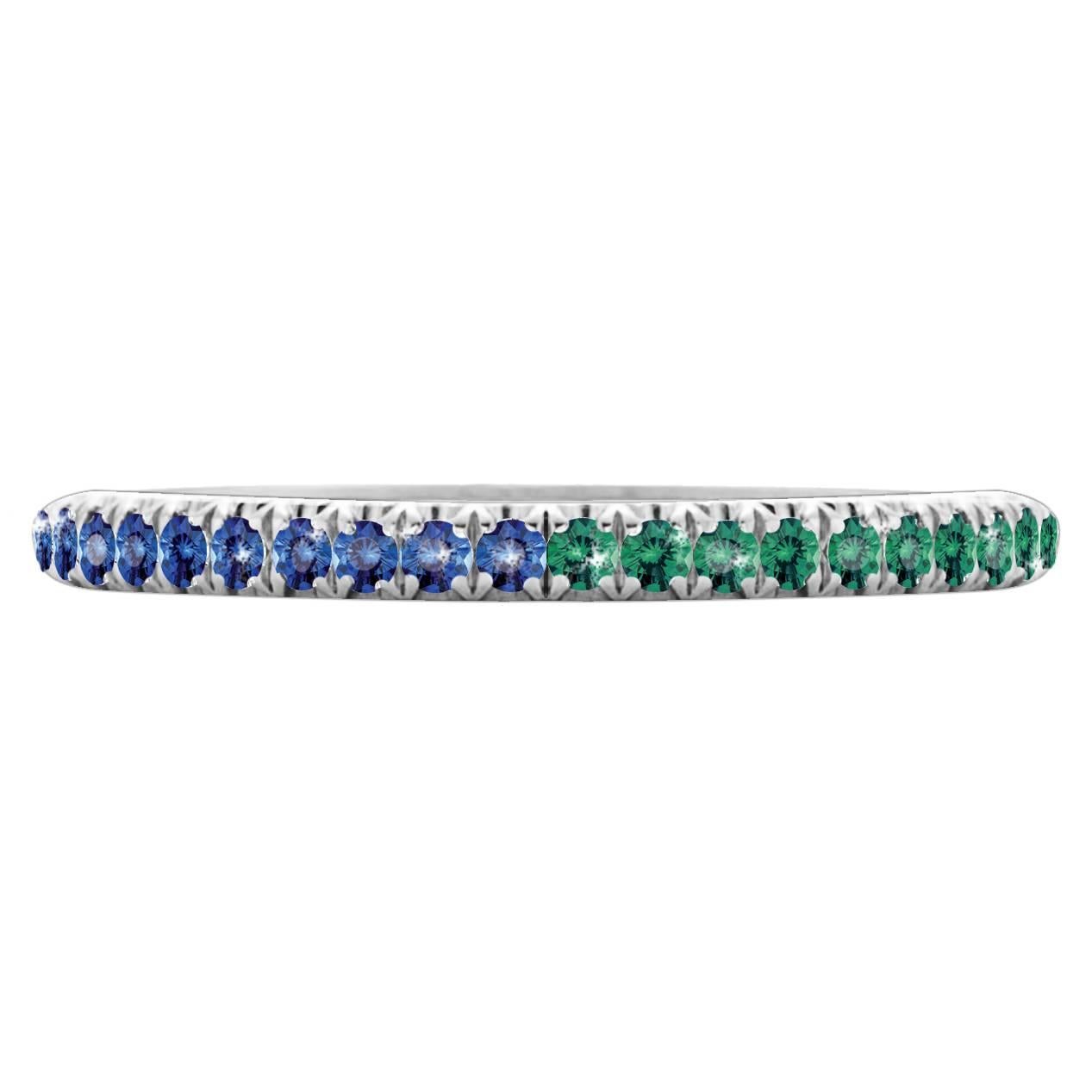 Hugo & Haan White Gold Blue Sapphire Emerald Bicolour Ring For Sale