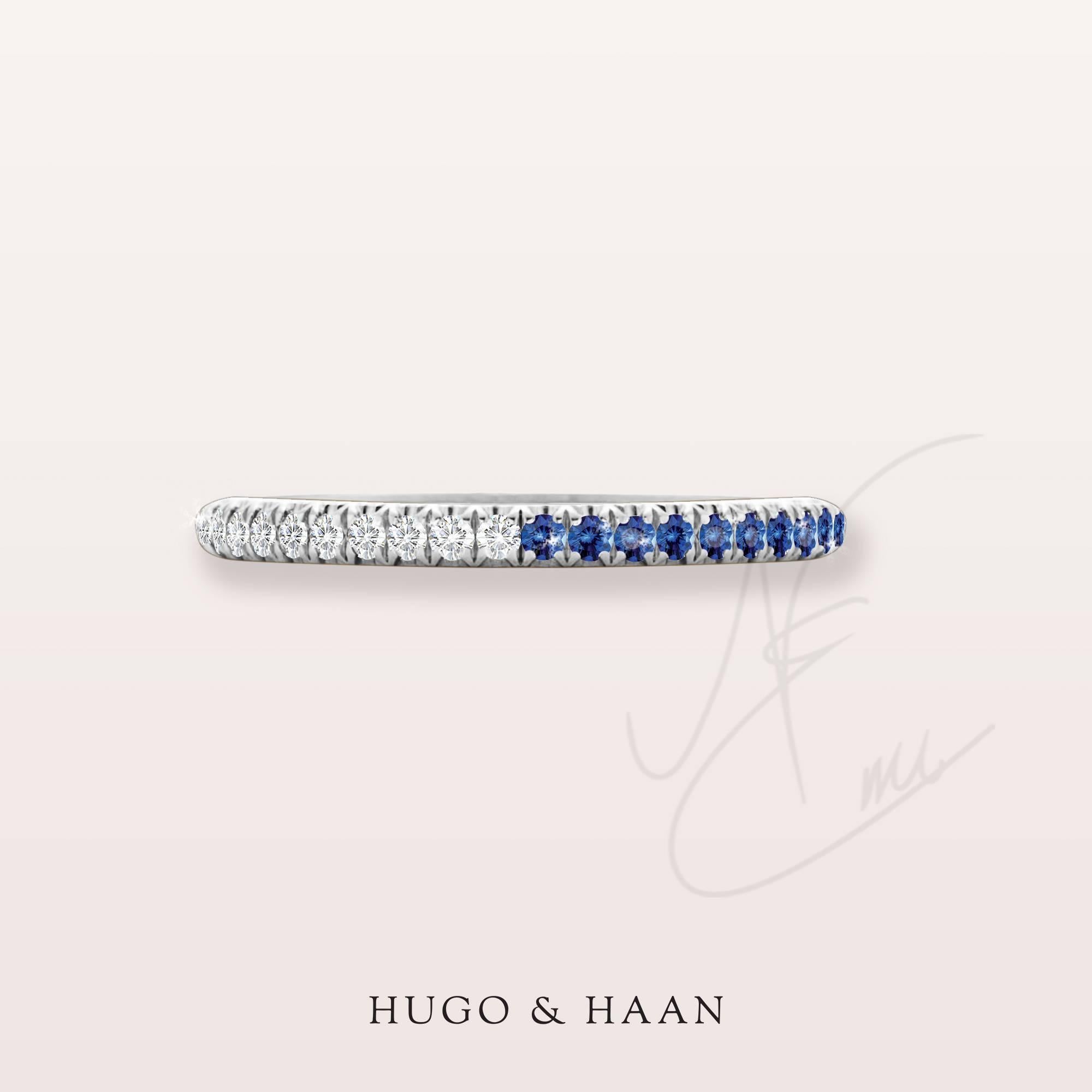 Round Cut Hugo & Haan White Gold Blue Sapphire Diamond Bicolour Ring For Sale