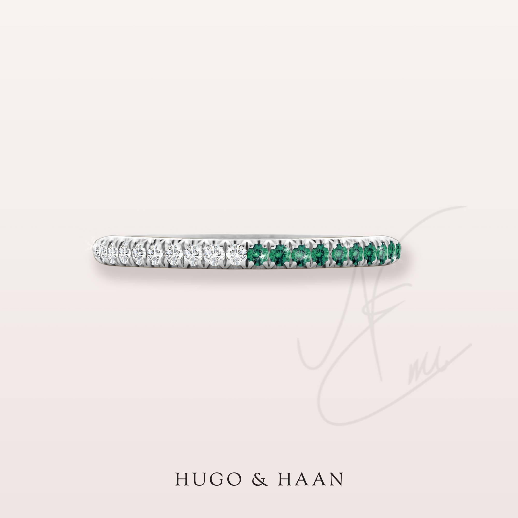 Round Cut Hugo & Haan White Gold Emerald Diamond Bicolor Ring For Sale