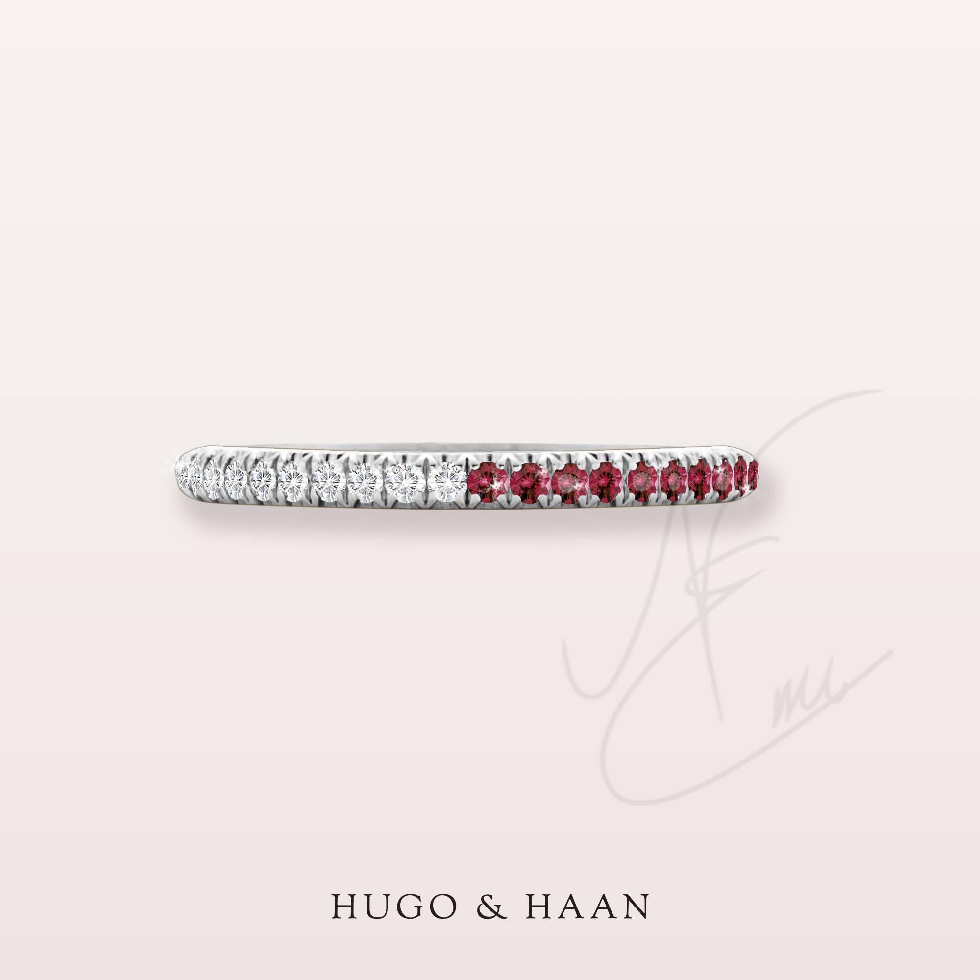 Round Cut Hugo & Haan White Gold Ruby Diamond Bicolour Ring For Sale