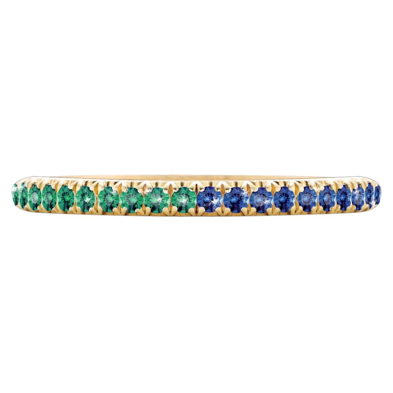 Hugo & Haan Yellow Gold Blue Sapphire Emerald Bicolor Ring For Sale