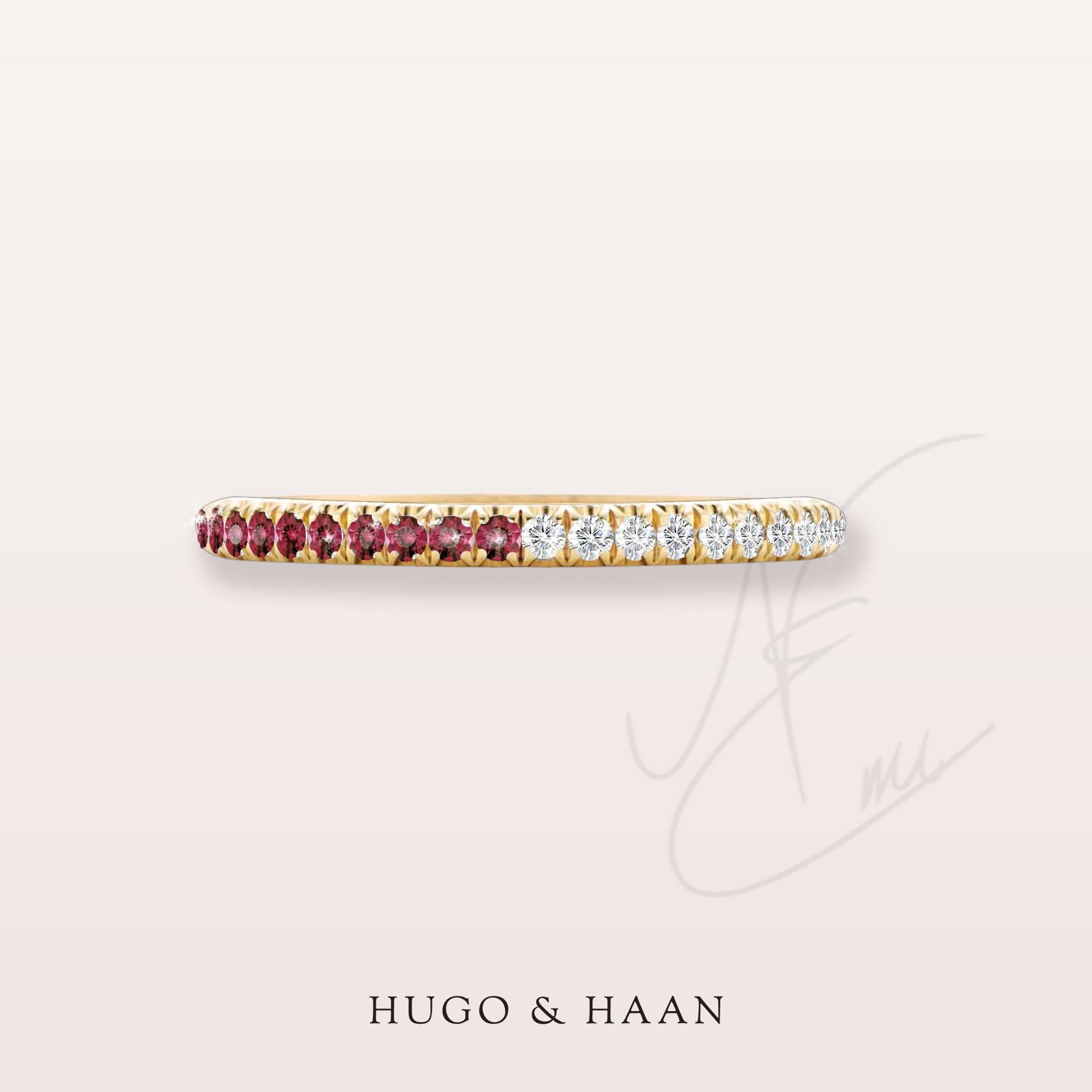 Round Cut Hugo & Haan Yellow Gold Ruby Diamond Bicolor Ring For Sale
