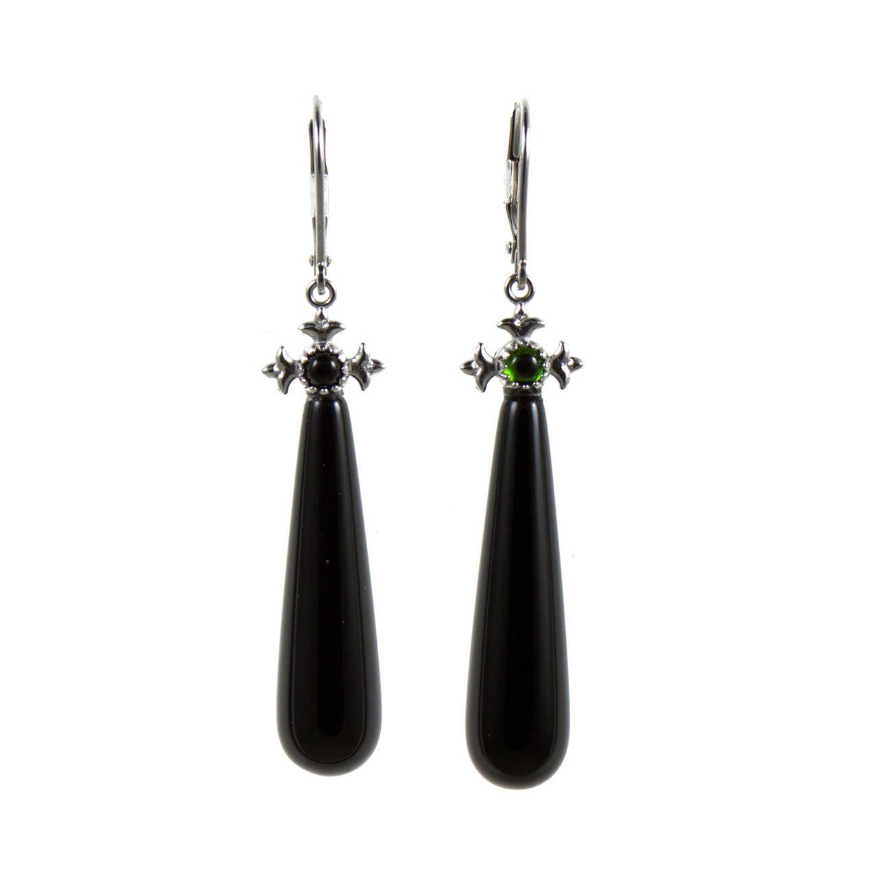 Interchangeable Black Agate Gold Drop Earrings