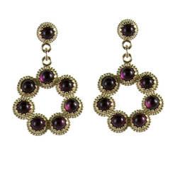 Delicate Garnet Circle Gold Earrings