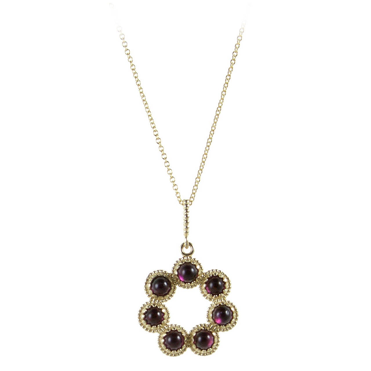 Circlet of Garnet Cabochons set in 14k Yellow Gold. For Sale