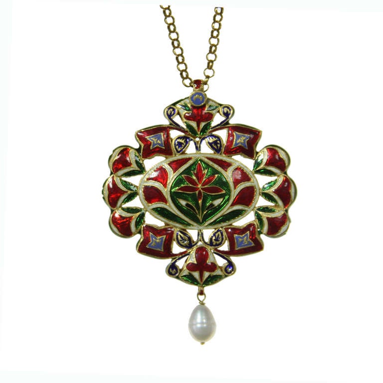 Mughal Style Indian Pendant with Rose Cut Diamonds and Nine Gems.

Recreation of Jewelry or Talisman worn by The Mughal's who ruled India from the early Fifteen Hundreds until the late Eighteen Hundreds.

The piece consists of Nine Gemstones
