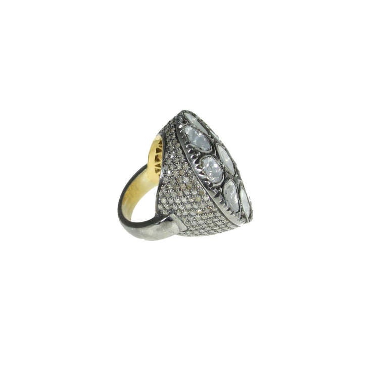 Victorian Silver Large Rose Cut Diamond Ring