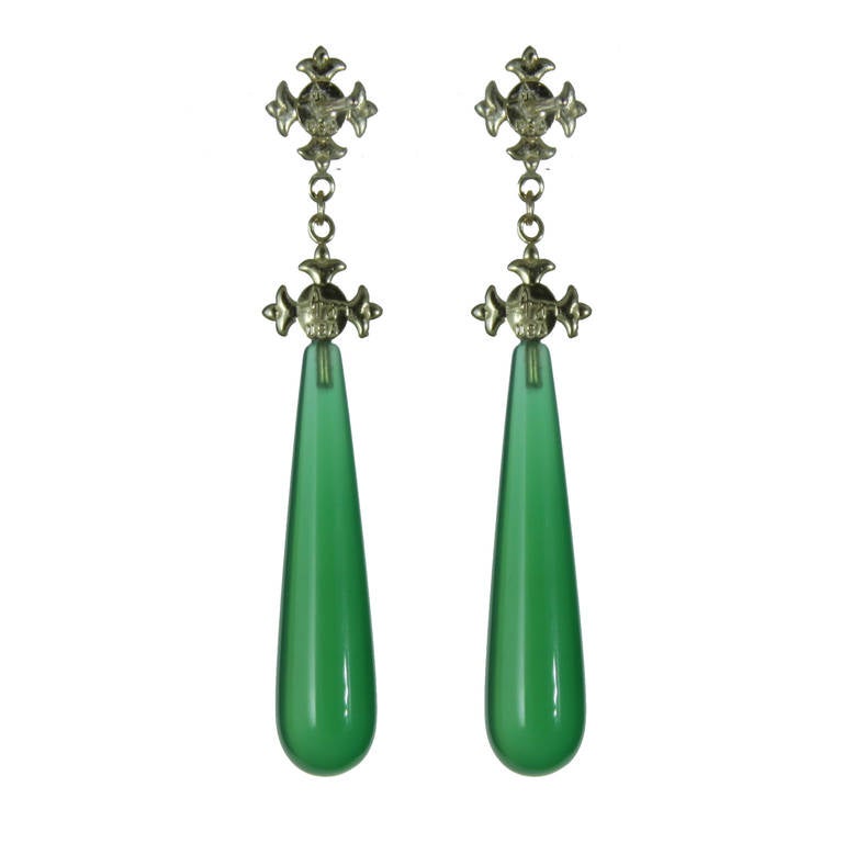 Green Agate Garnet Yellow Gold Drop Earrings