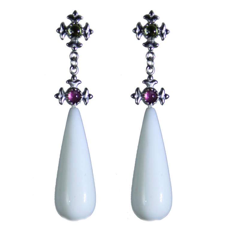 White Agate White Gold Drop Earrings For Sale