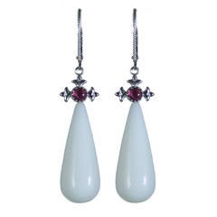 White Agate White Gold Drop Earrings