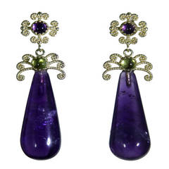 Antique Amethyst Yellow Gold Drop Earrings