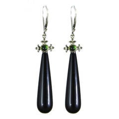 Antique Black Agate Yellow Gold Drop Earrings