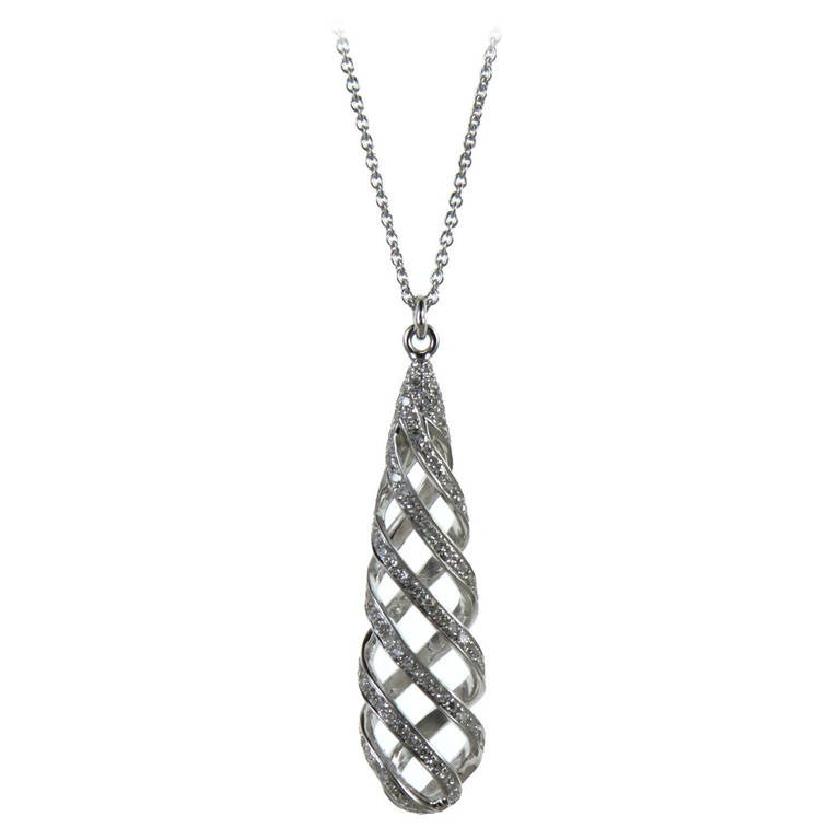 Lattice Diamond White Gold Pendant For Sale