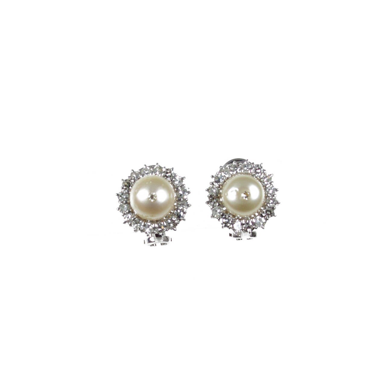 Natural Pearl and Diamond Earrings For Sale 1