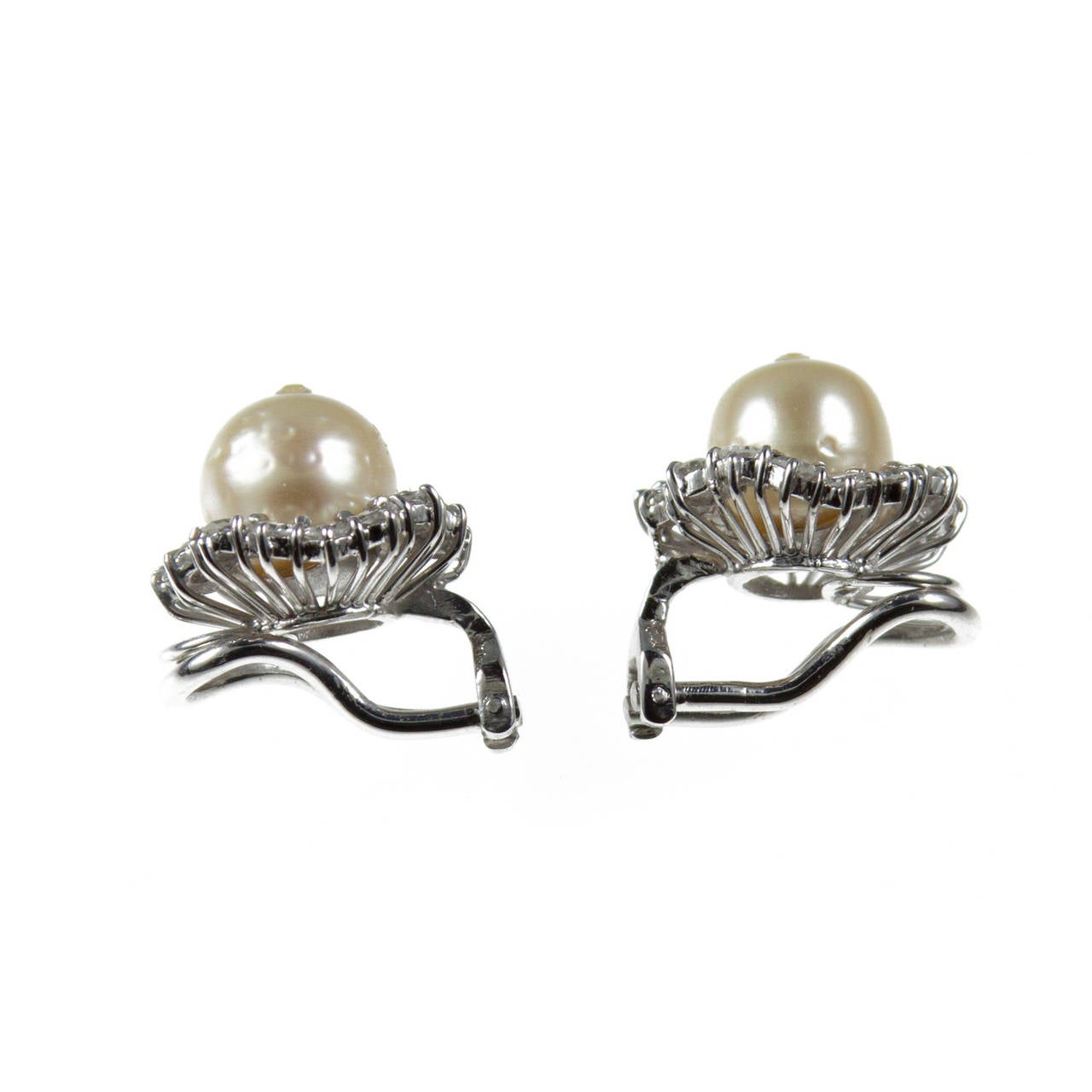 Women's Natural Pearl and Diamond Earrings For Sale