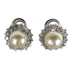 Natural Pearl and Diamond Earrings