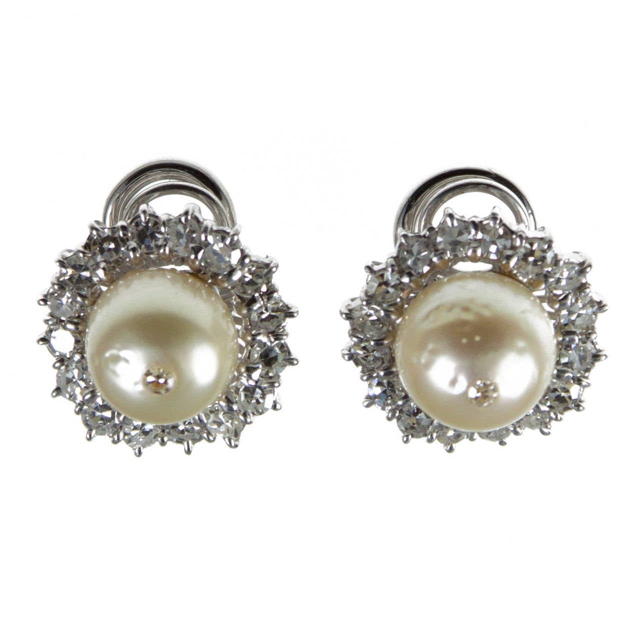 Natural Pearl and Diamond Earrings For Sale
