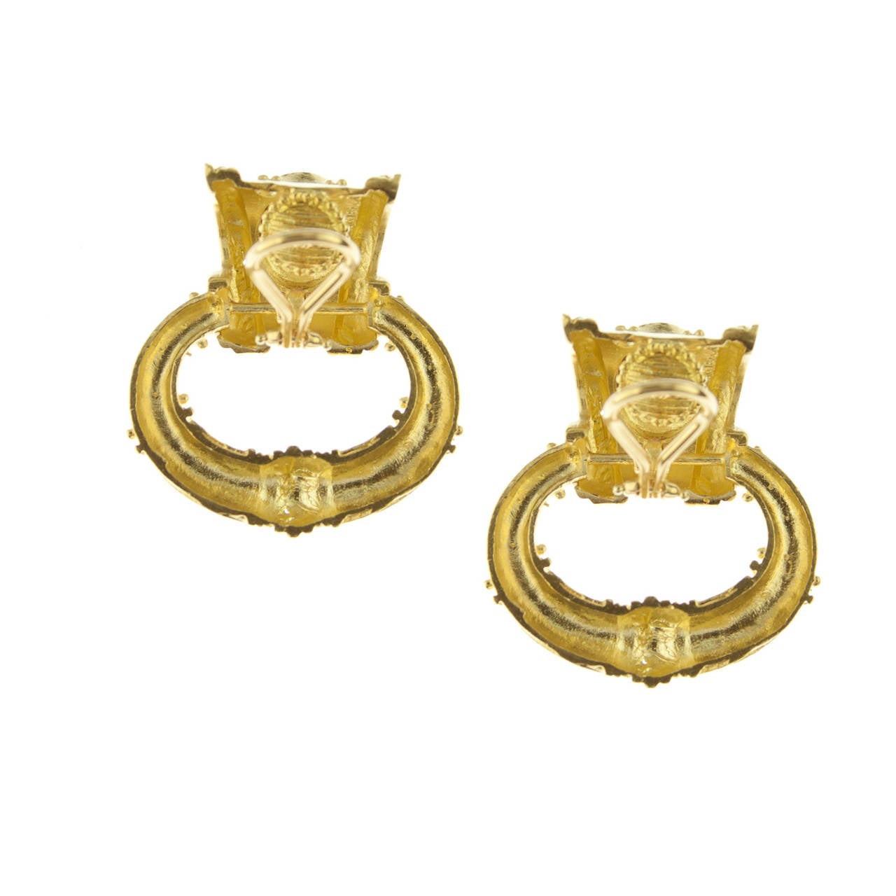 SeidenGang Pink Tourmaline Etruscan Earrings.

Rich Yellow 18k Gold stamped SG 18K 

Clip on earrings.