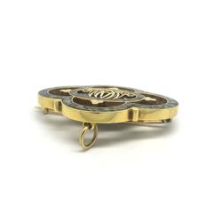 Victorian Scottish M. Rettie & Sons Granite Enamel Gold  Mourning Brooch