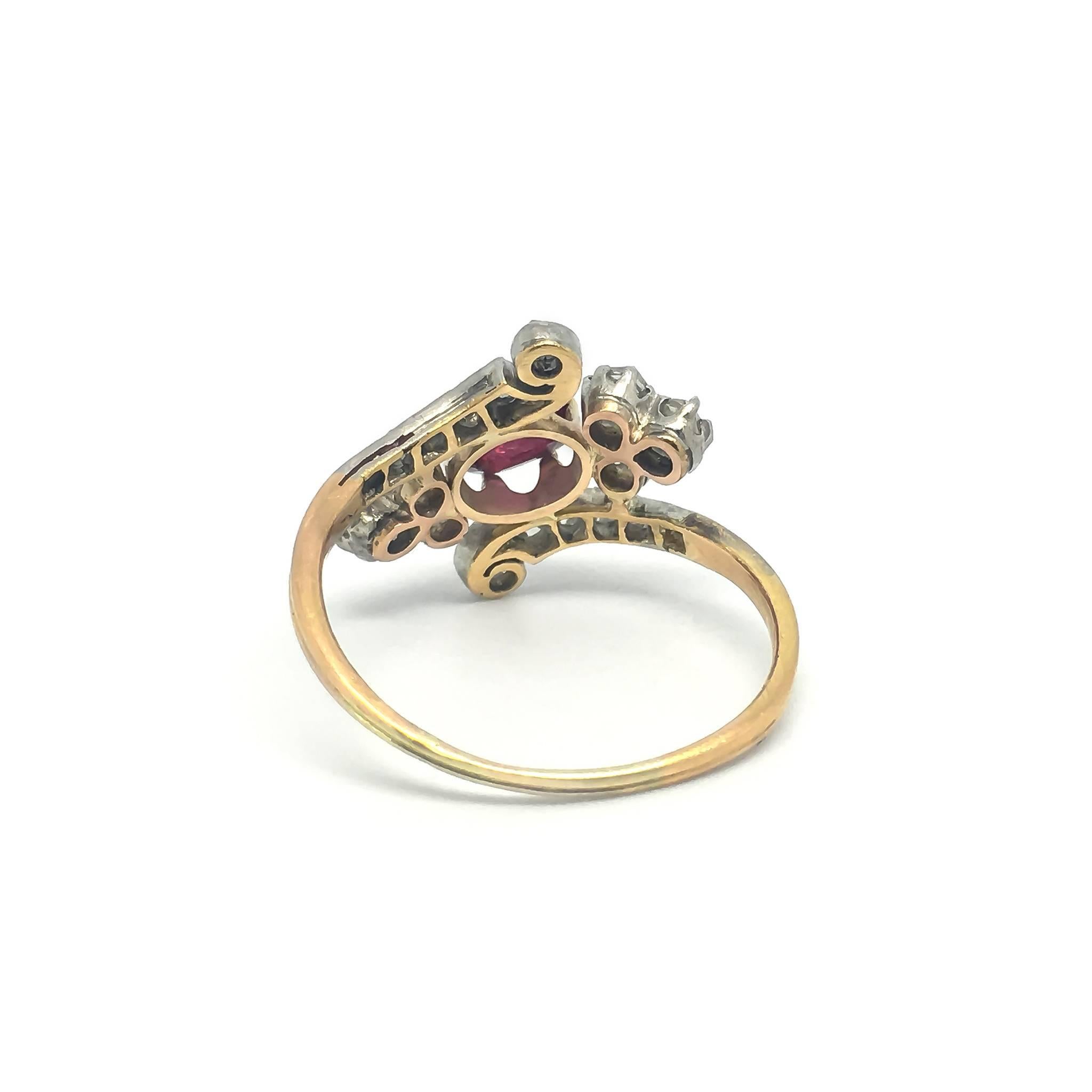 Art Nouveau Edwardian Ruby and Rose Cut Diamond Ring For Sale