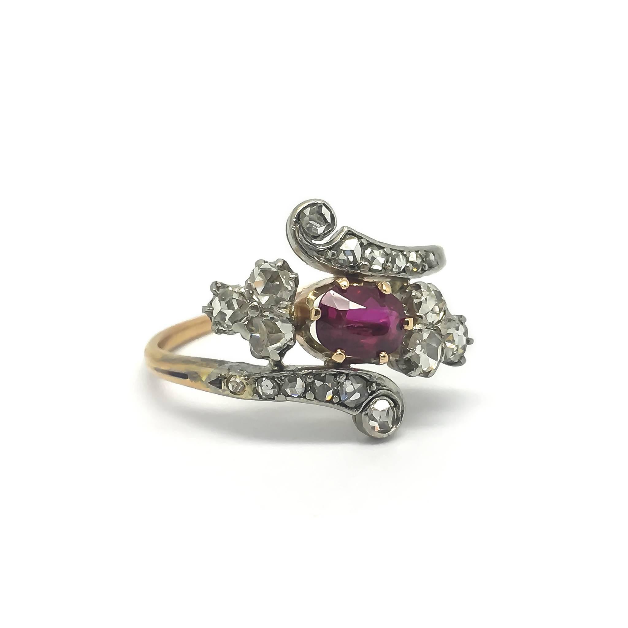 Women's Edwardian Ruby and Rose Cut Diamond Ring For Sale