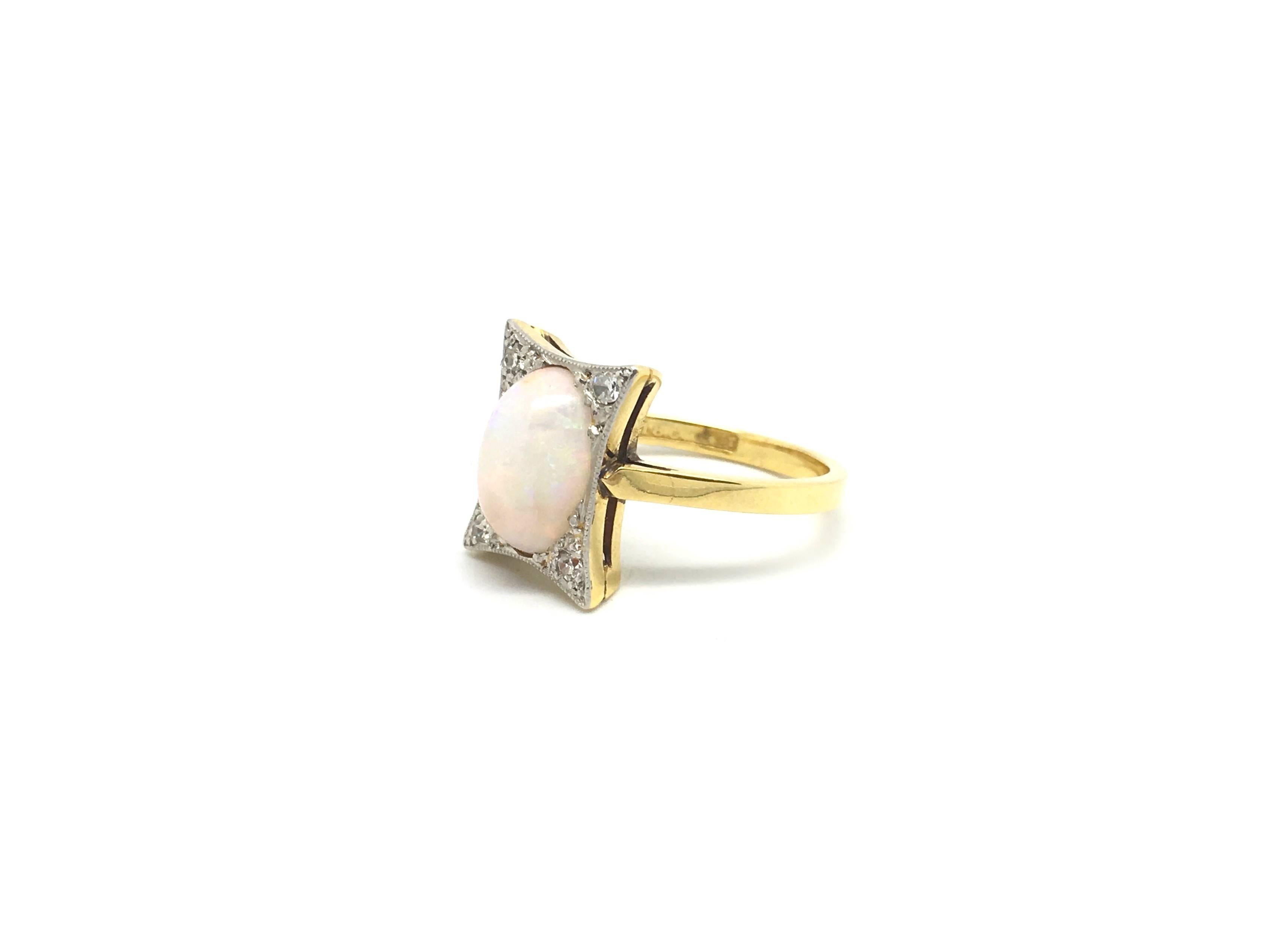 Art Deco Opal Diamond Gold Ring In Excellent Condition For Sale In Farnham, GB