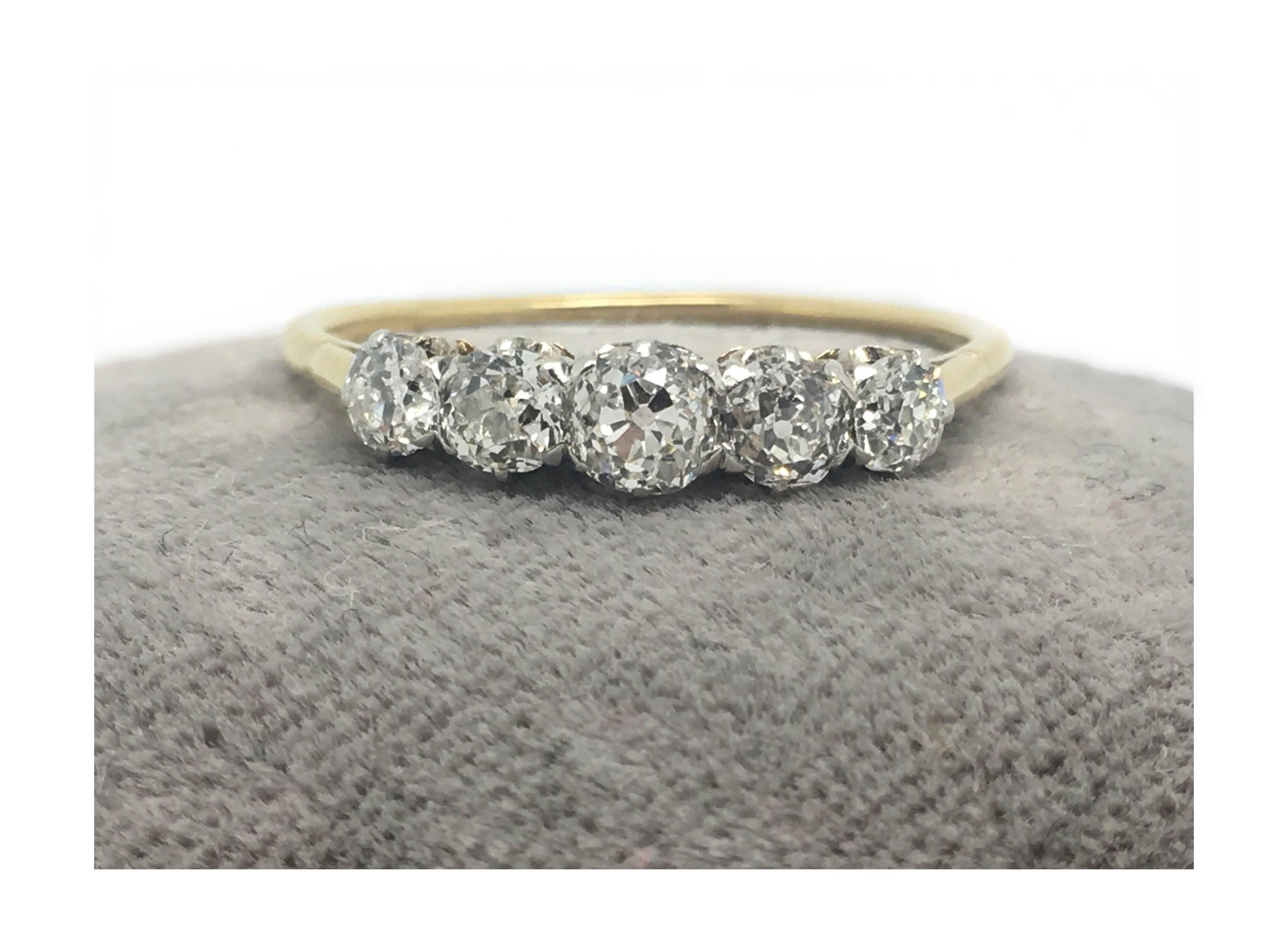 Edwardian 18 Carat and Platinum Five-Stone Old Cut Diamond Ring 1