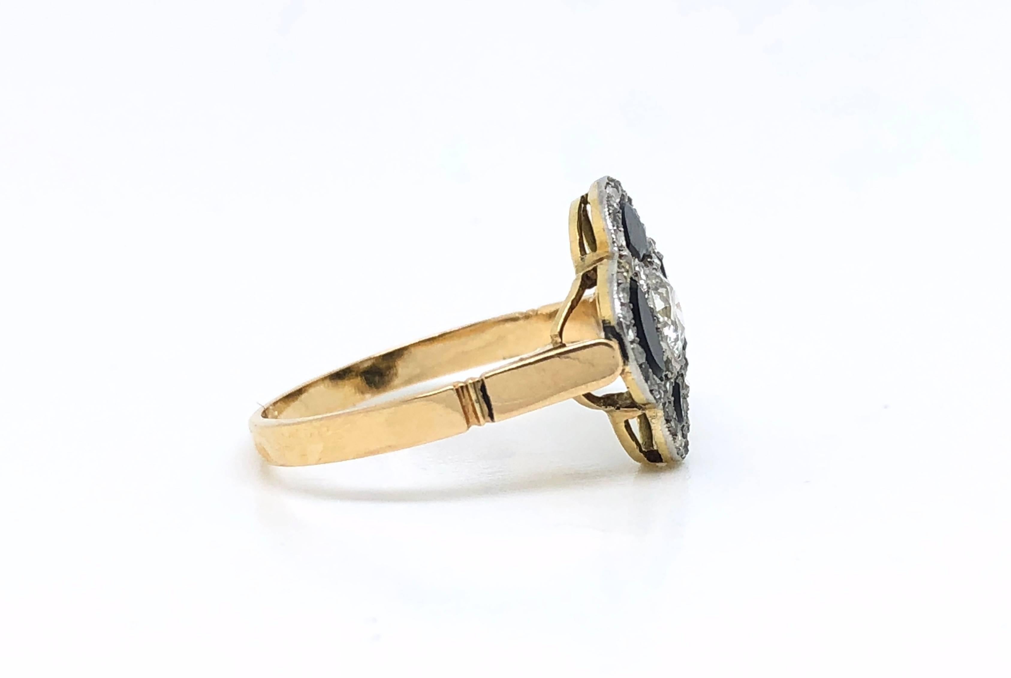 Women's or Men's Art Deco Onyx and Diamond Ring For Sale