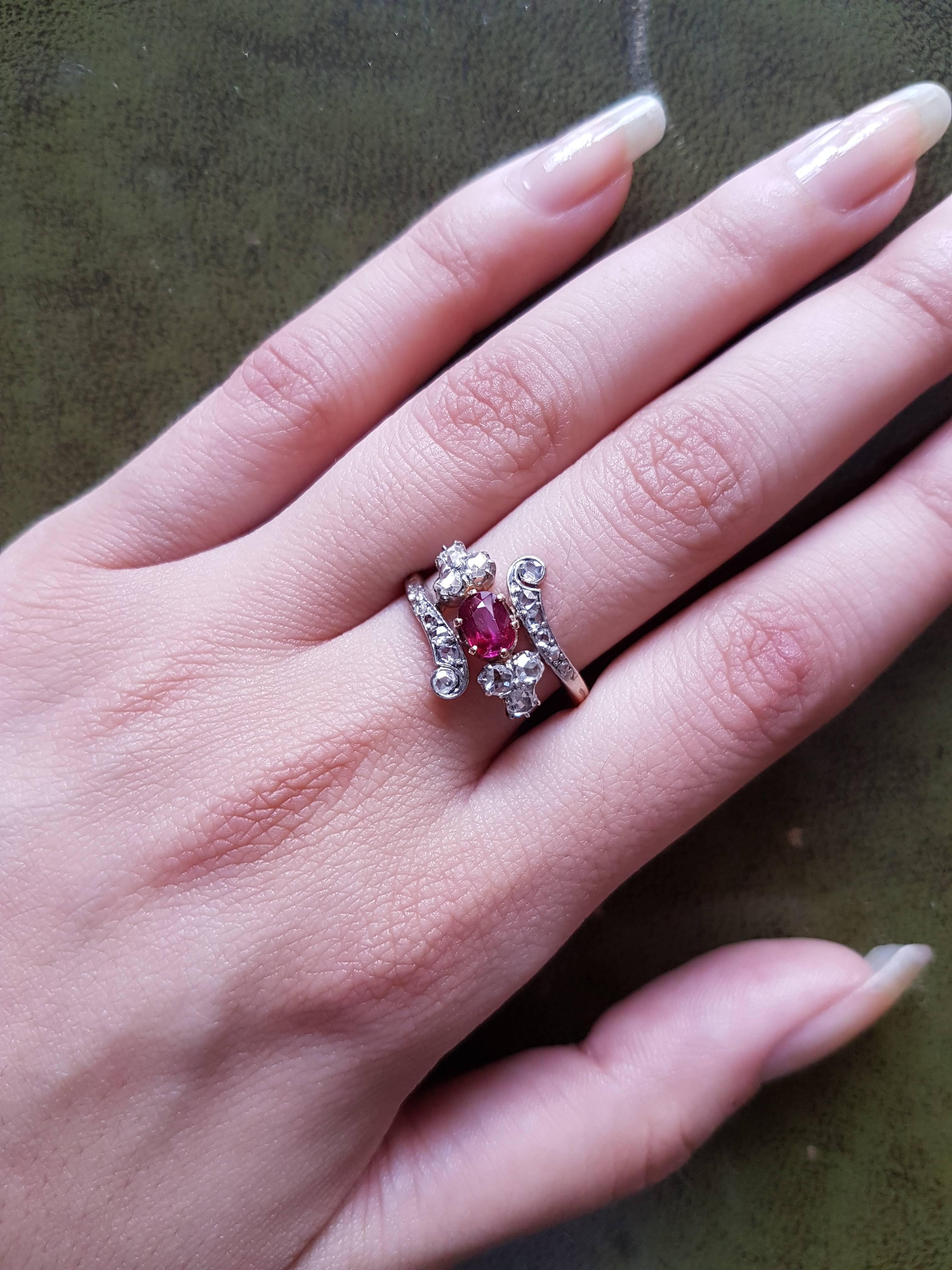 Edwardian Ruby and Rose Cut Diamond Ring For Sale 1