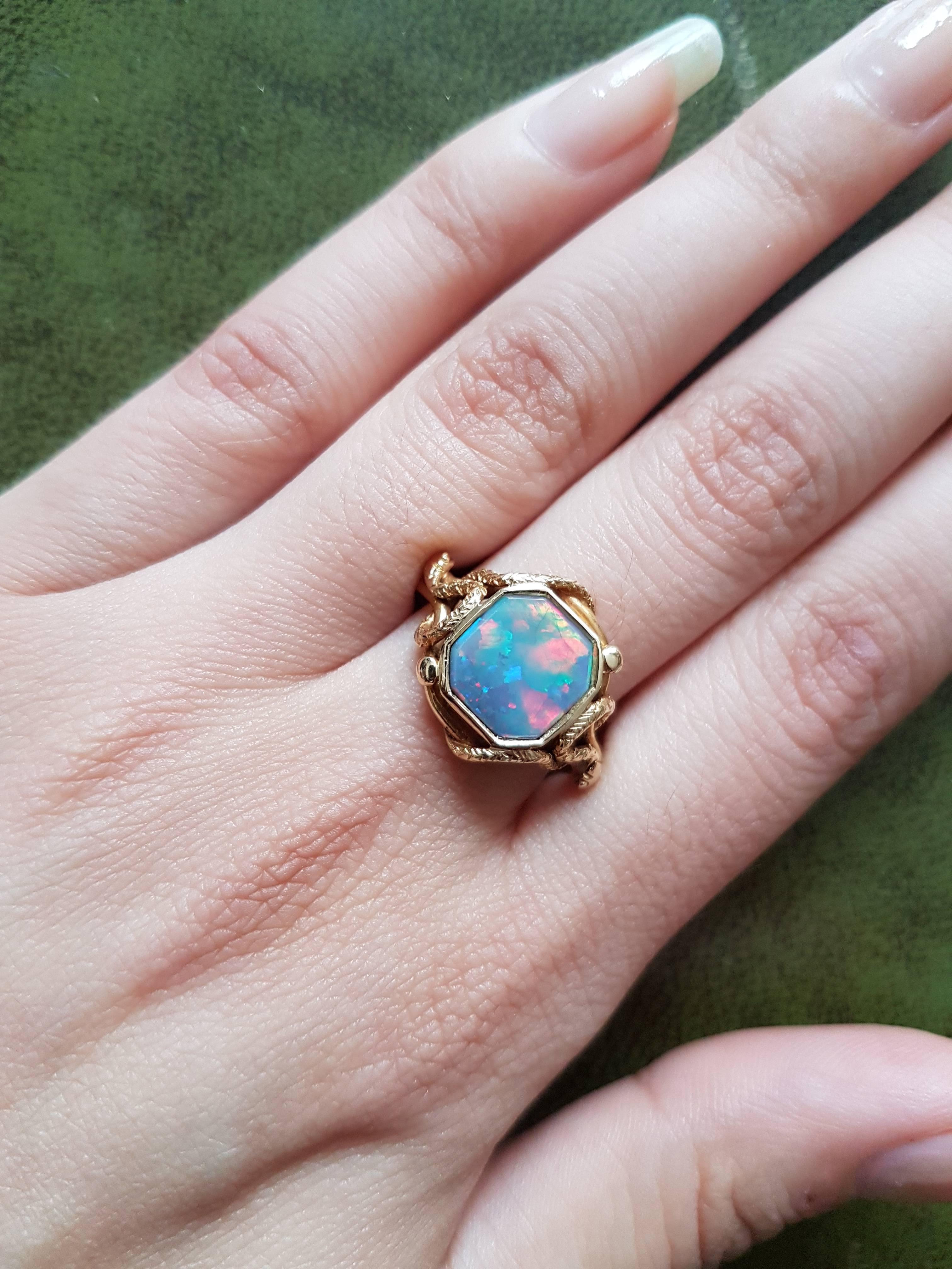 Women's or Men's Striking Victorian Opal and Gold Snake Ring