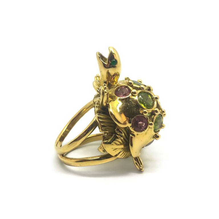 Multi Gem Set Gold Turtle Ring For Sale at 1stDibs