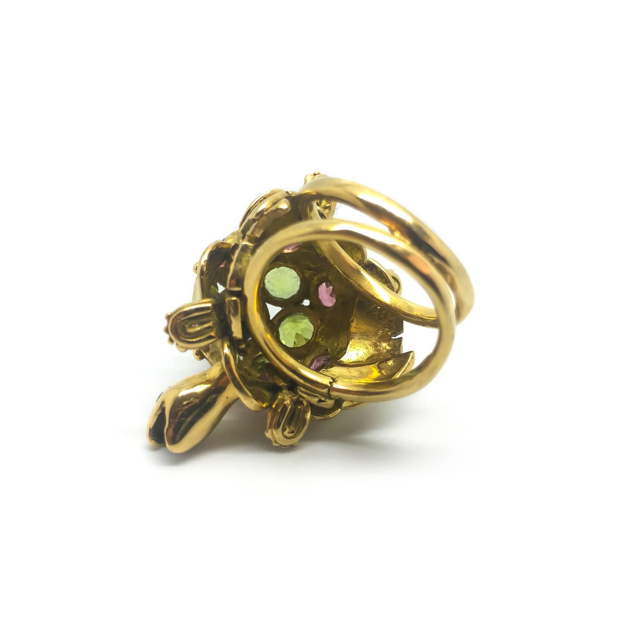 Multi Gem Set Gold Turtle Ring For Sale 3