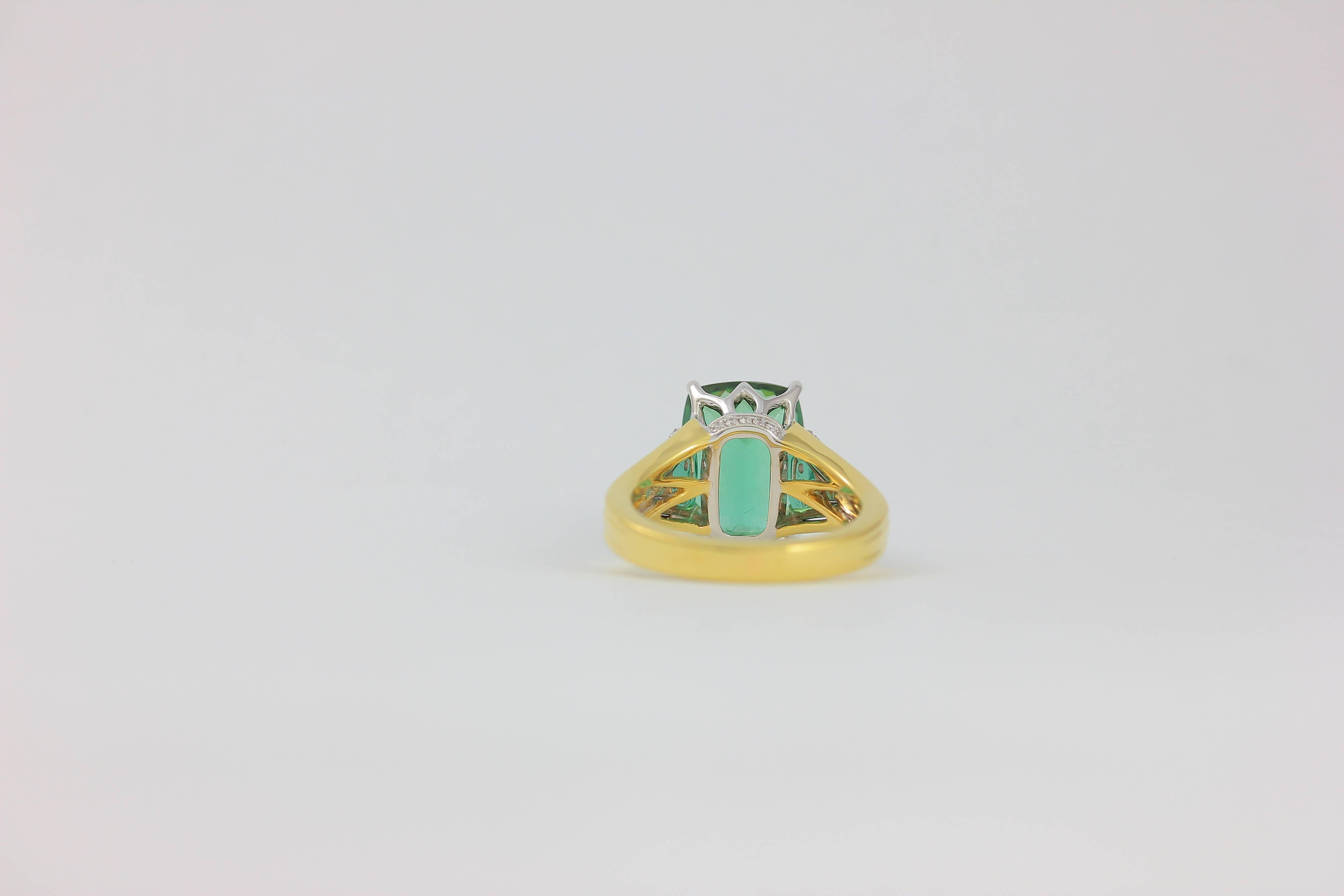 Frederic Sage Fine Green Tourmaline Diamond Ring In New Condition For Sale In New York, NY