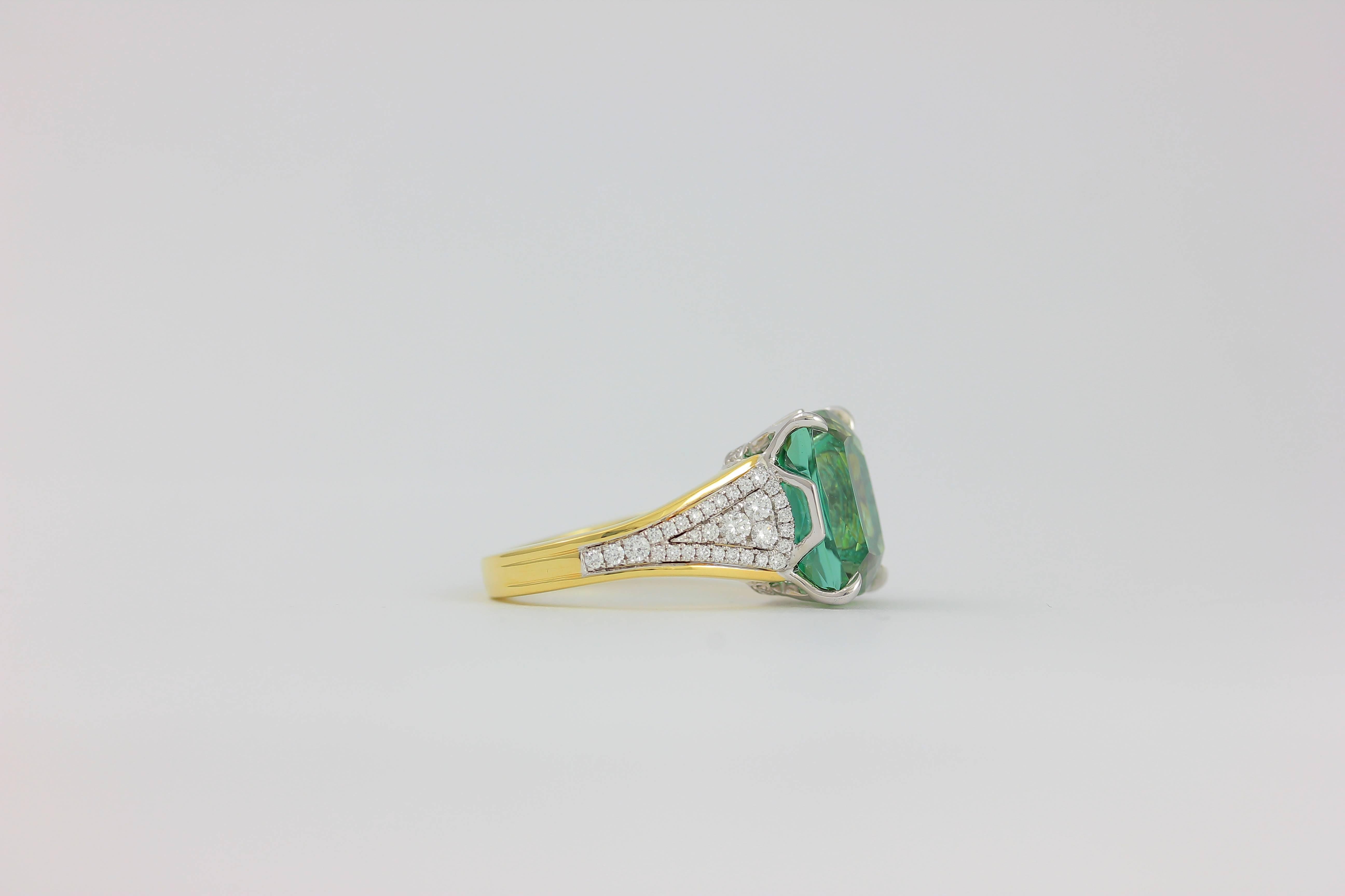 Contemporary Frederic Sage Fine Green Tourmaline Diamond Ring For Sale
