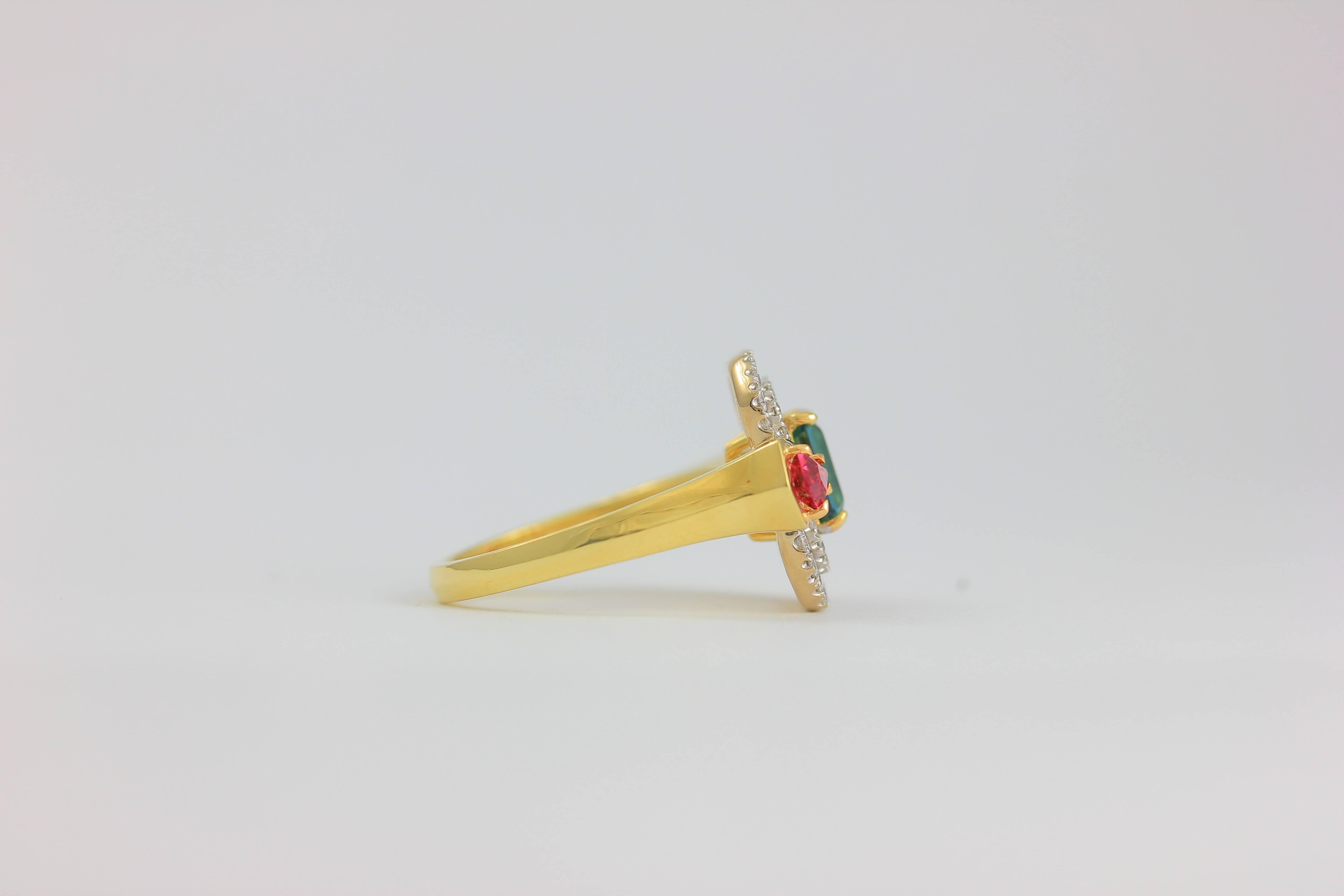 Contemporary Frederic Sage Green and Pink Tourmaline Diamond Gold Ring