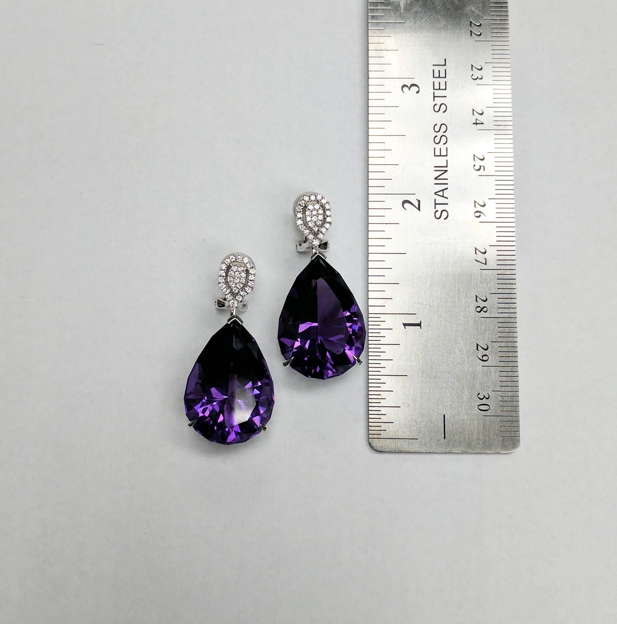 Women's or Men's Frederic Sage 50.94 Carat Amethyst Diamond Drop Dangle Earrings For Sale